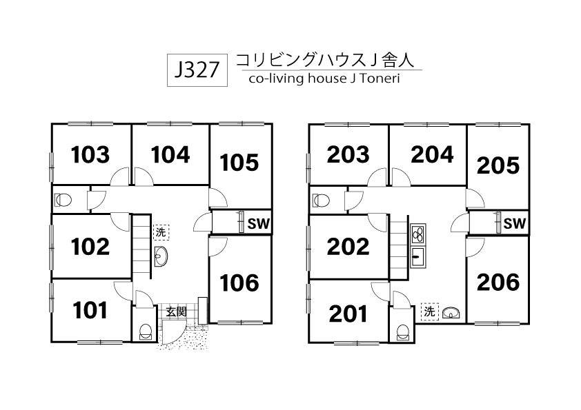 J327 Tokyoβ Toneri 9 (co-living house J Toneri)間取り図