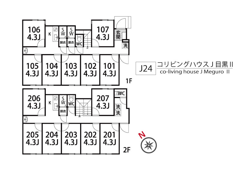 J24 Tokyoβ 祐天寺（コリビングハウス J 目黒Ⅱ）間取り図