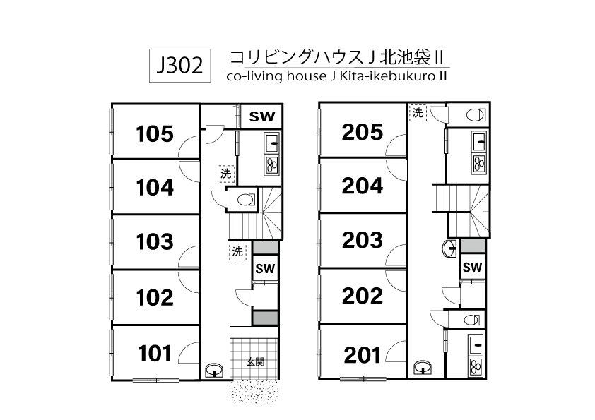 J302 Tokyoβ Kita-ikebukuro 1 (co-living house Kita-ikebukuro II)間取り図