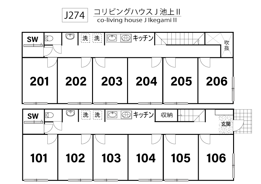 J274 Tokyoβ 池上2（コリビングハウス J 池上Ⅱ）間取り図