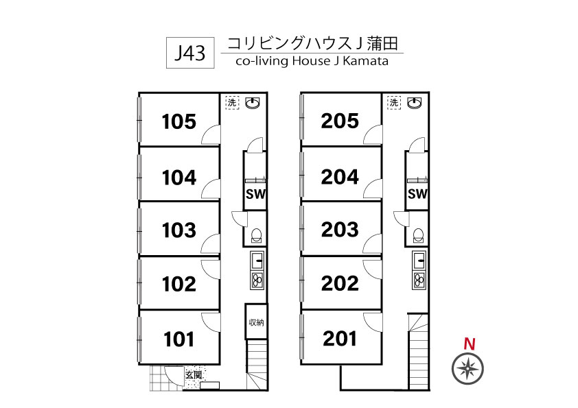 J43 Tokyoβ 蓮沼2（コリビングハウス J 蒲田）間取り図