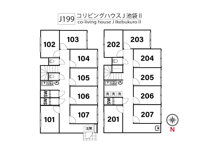 J199 Tokyoβ 要町4（コリビングハウス J 池袋Ⅱ）間取り図