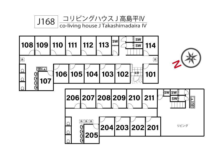J168 Tokyoβ 高島平3（コリビングハウス J 高島平Ⅳ）間取り図