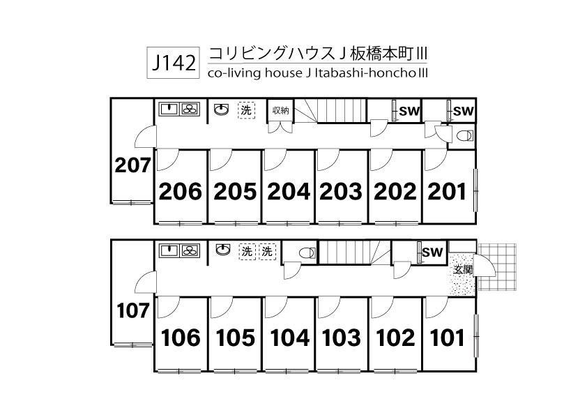 J142 Tokyoβ  Itabashi-honcho 4 (co-living house Itabashi Honcho Ⅲ)間取り図