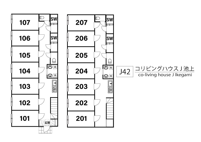 J42 Tokyoβ Ikegami 6 (co-living house Ikegami)間取り図