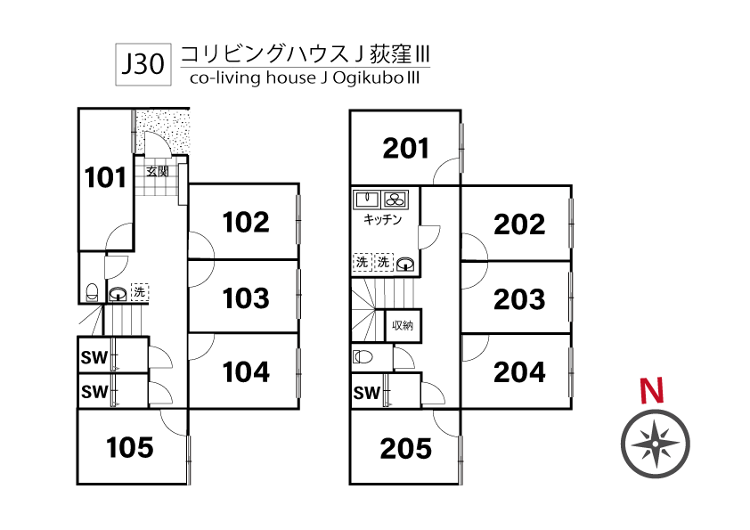 J30 Tokyoβ Ogikubo 9 (co-living house Ogikubo Ⅲ)間取り図