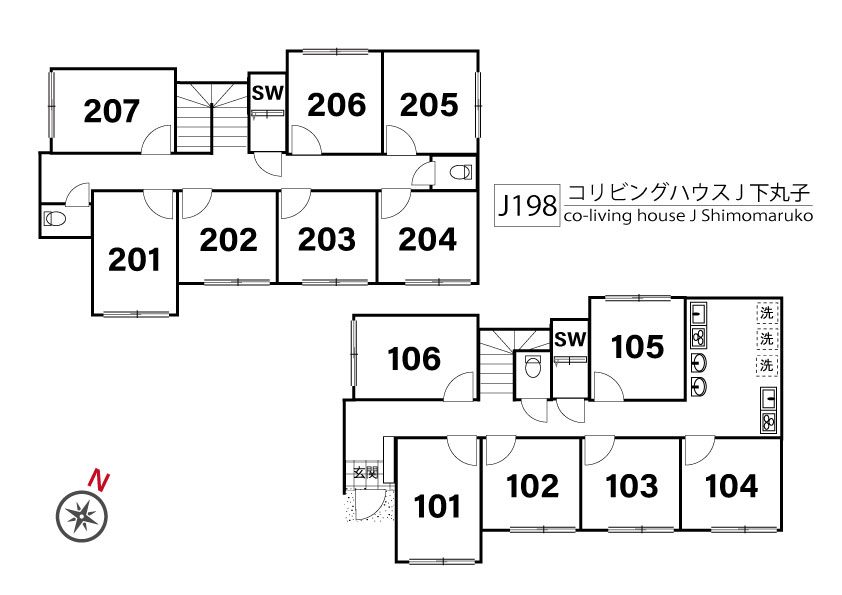 J198 Tokyoβ Shimomaruko (co-living house Shimomaruko)間取り図