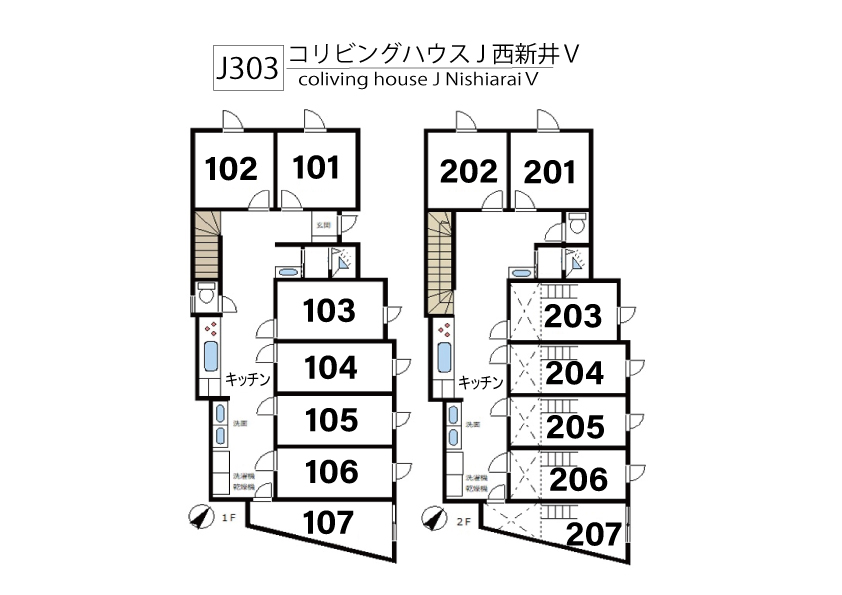 J303 Tokyoβ Daishimae 8 (co-living house J NishiaraiⅤ)間取り図