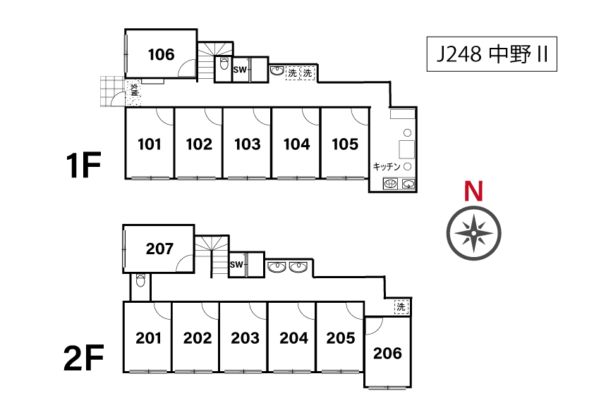 J248 Tokyoβ Nakano 6 (co-living house J NakanoⅡ)間取り図