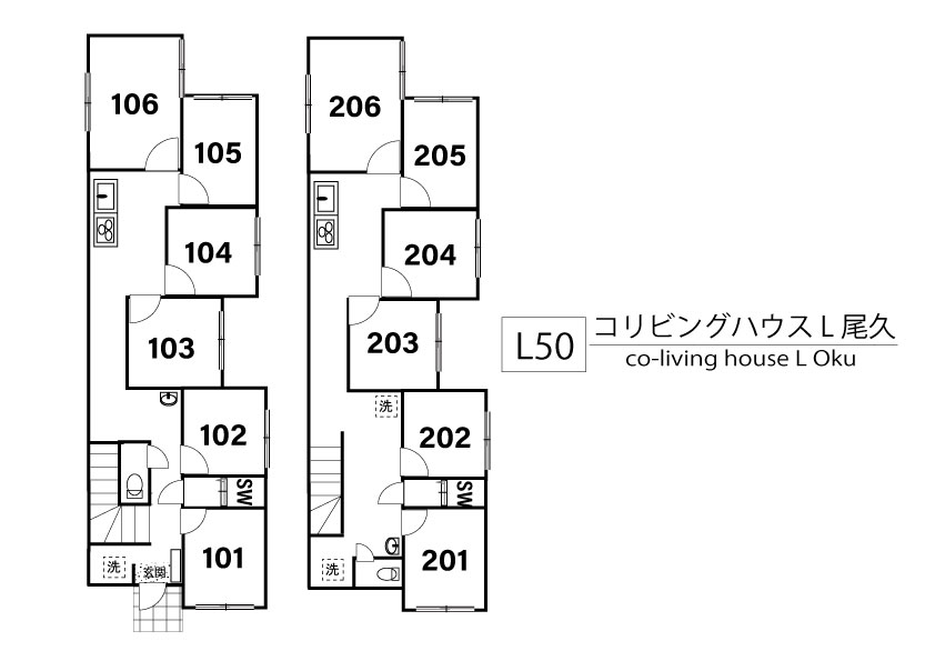 L50 Tokyoβ Odai 1 (co-living house L Oku)間取り図