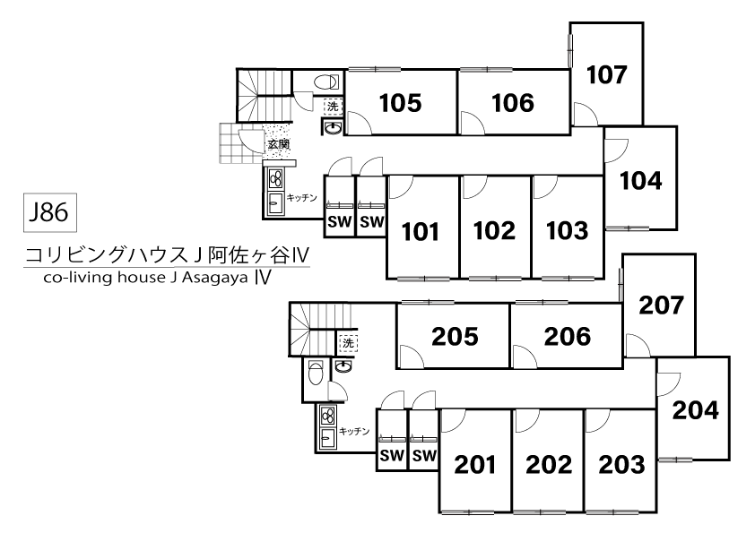 J86 Tokyoβ Asagaya 1 (co-living house J AsagayaⅣ)間取り図