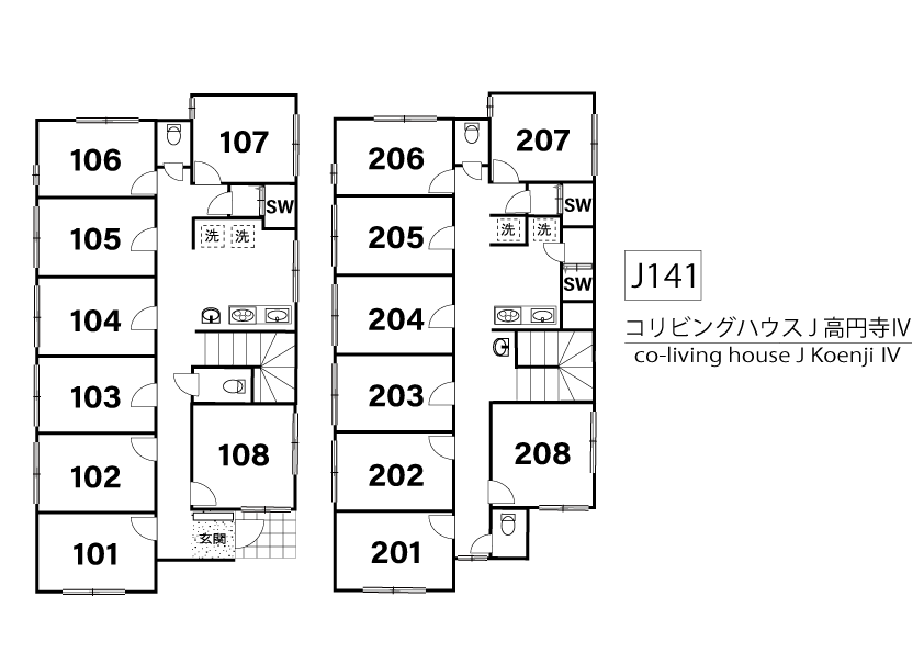 J141 Tokyoβ Toritsukasei 15 (co-living house J Koenji Ⅳ)間取り図