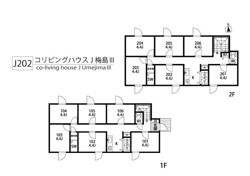 J202 Tokyoβ Umejima 12 (co-living house J UmejimaⅢ)間取り図