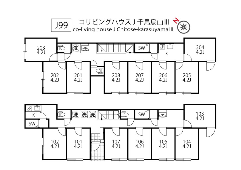 J99 Tokyoβ Fujimigaoka 2 (co-living house J Chitose-karasuyamaⅢ)間取り図