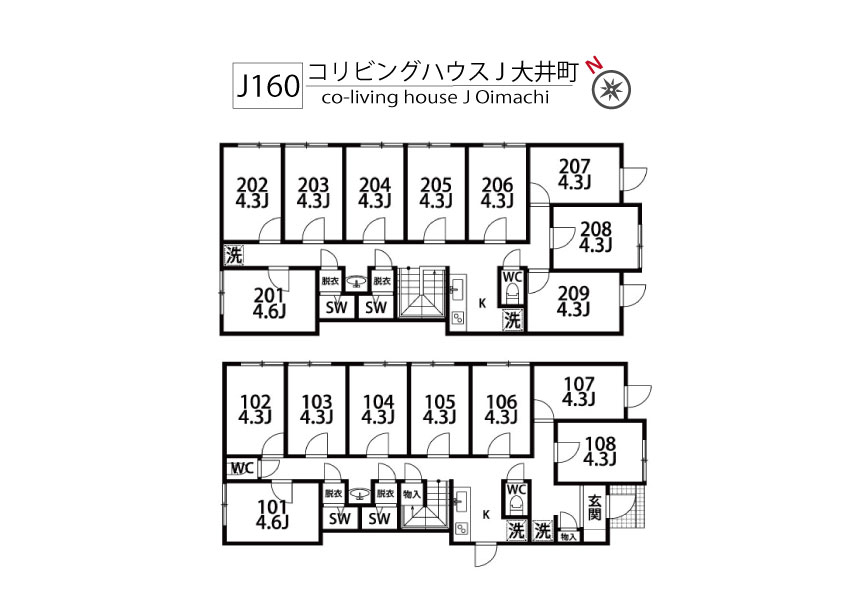 J160 Tokyoβ Shimo-Shimmei 2 (co-living house J Oimachi)間取り図
