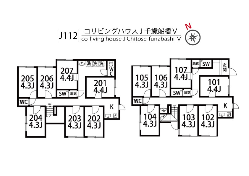 J112 Tokyoβ Chitose-funabashi 5 (co-living house J Chitose-funabashiⅤ)間取り図