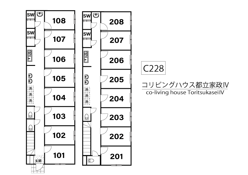 C228/K197 Tokyoβ Toritsukasei 9 (co-living house ToritsukaseiⅣ)間取り図