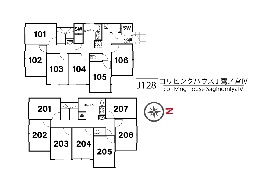 J128 Tokyoβ Saginomiya 7 (co-living house SaginomiyaⅣ)間取り図