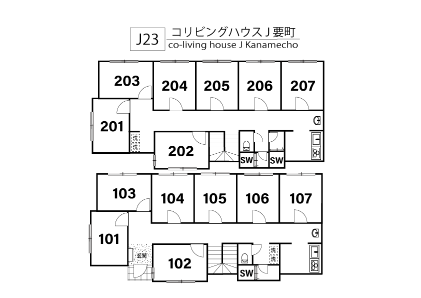 J23 Tokyoβ Shina-machi  1 (co-living house J Kanamecho)間取り図