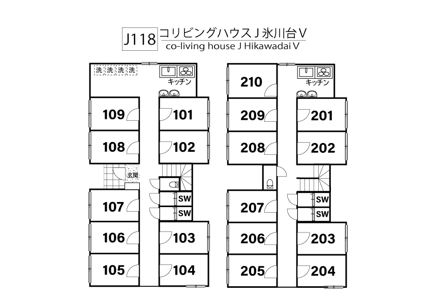 J118 Tokyoβ Hikawadai 1 (co-living house J HikawadaiⅤ)間取り図