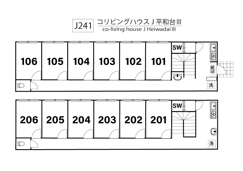 J241 Tokyoβ Heiwadai 1 (co-living house J HeiwadaiⅢ)間取り図