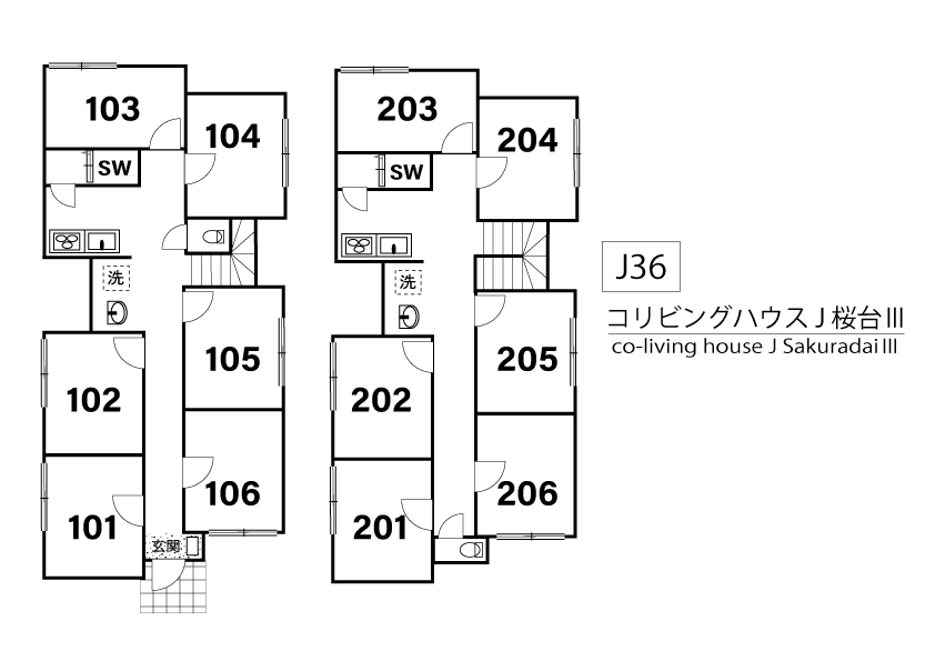 J36 Tokyoβ Sakuradai 5 (co-living house J SakuradaiⅢ)間取り図