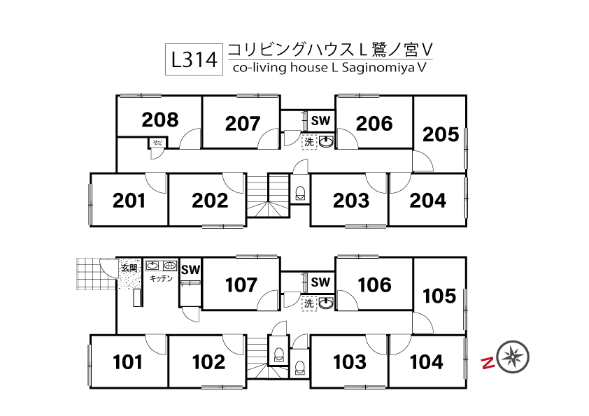 L314 Tokyoβ Toritsukasei 4 (co-living house L SaginomiyaⅤ)間取り図