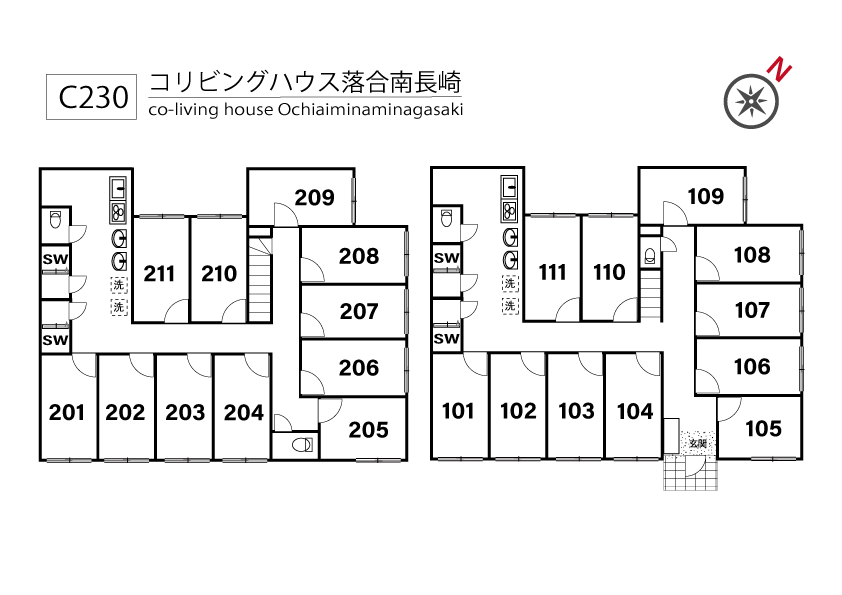 C230 Co-living house Ochiai Minami Nagasaki間取り図