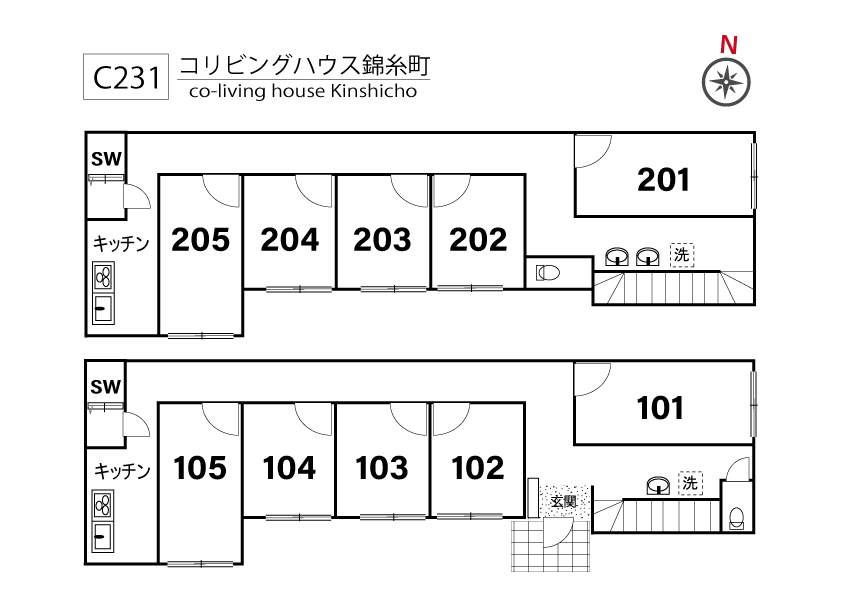 C231 co-living house Kinshicho間取り図