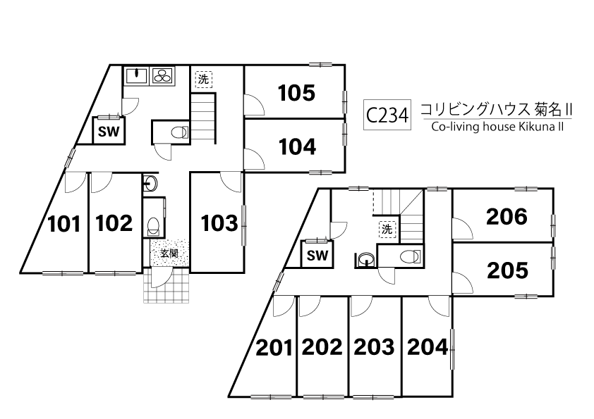 C234 Co-living house Kikuna II間取り図