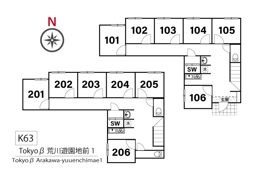 K63 Tokyoβ 荒川遊園地前1間取り図