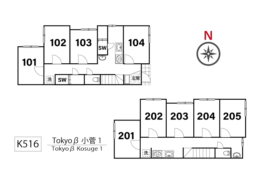K516 Tokyoβ 小菅1間取り図