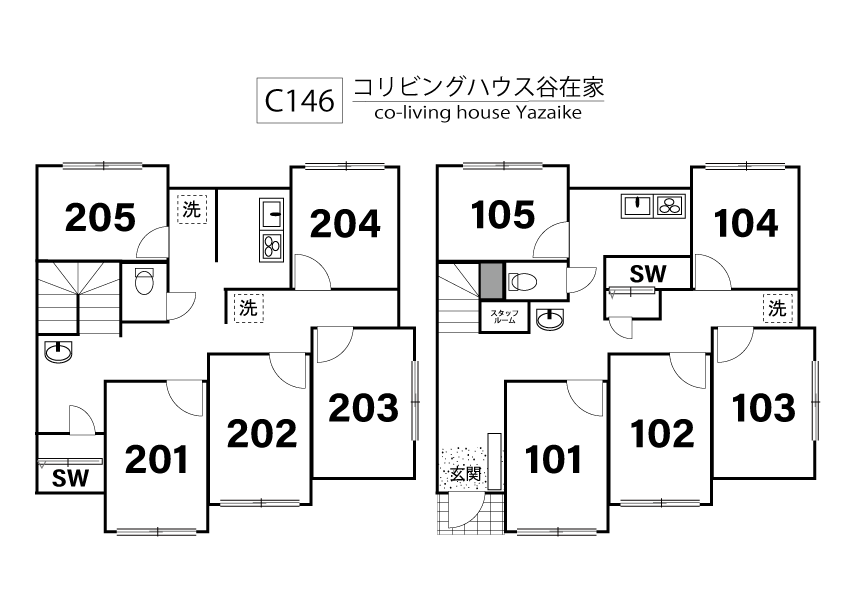 C146/K9 Tokyoβ Yazaike 13 (co-living house Yazaike)間取り図