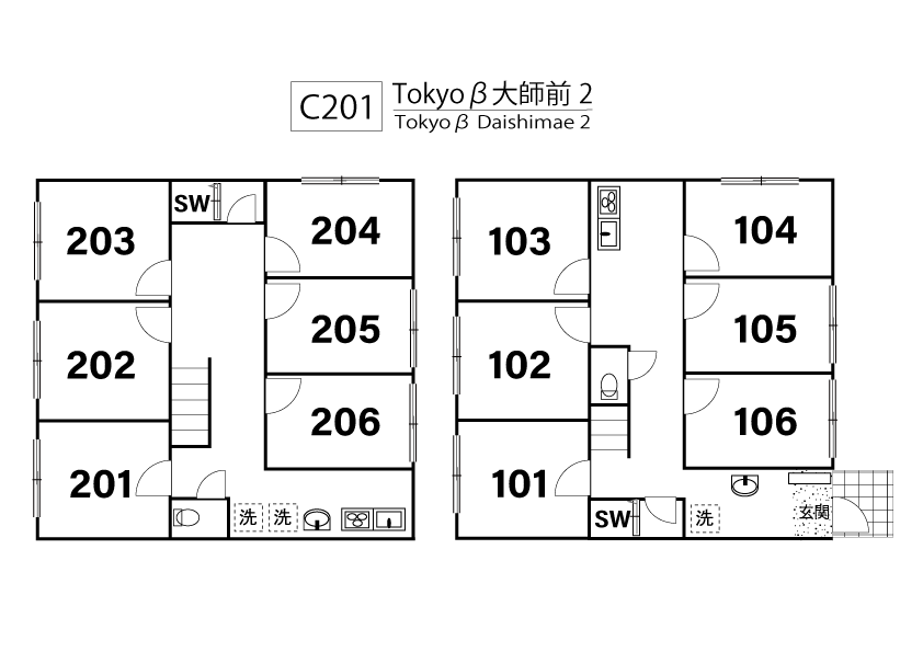 C201／K90 tokyo β Taishimae 2間取り図