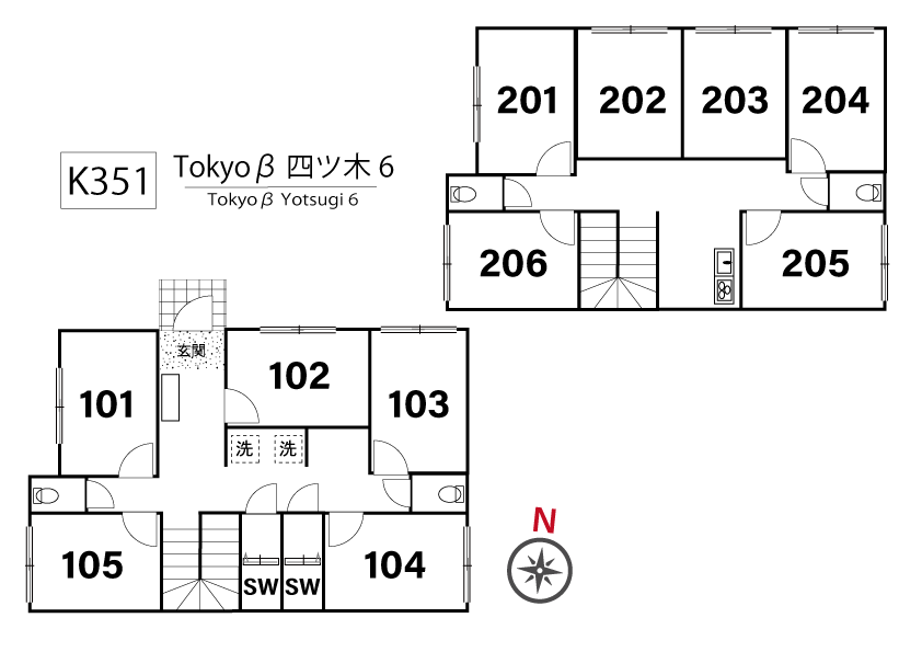 K351 Tokyo β Yotsugi 6間取り図