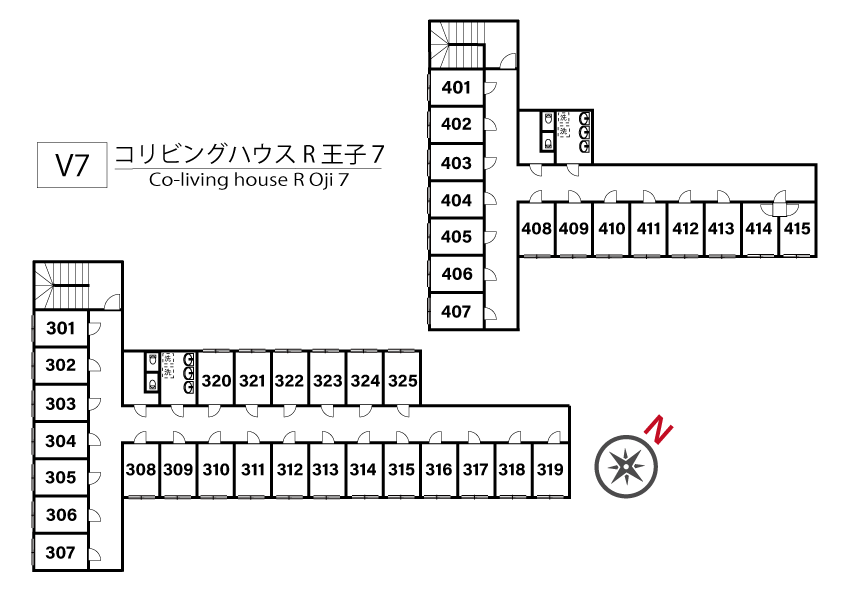 V7 co-living house R Oji７間取り図