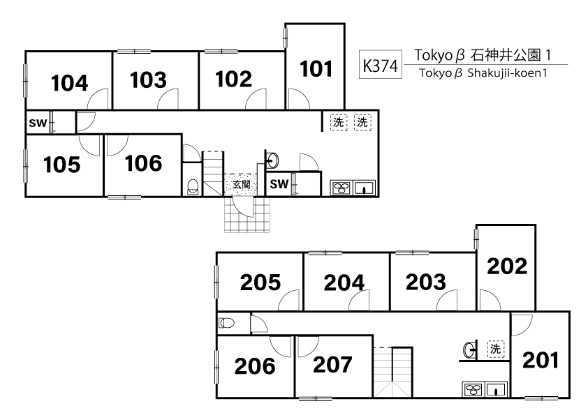  K374 Tokyo β Shakujii-koen 1間取り図