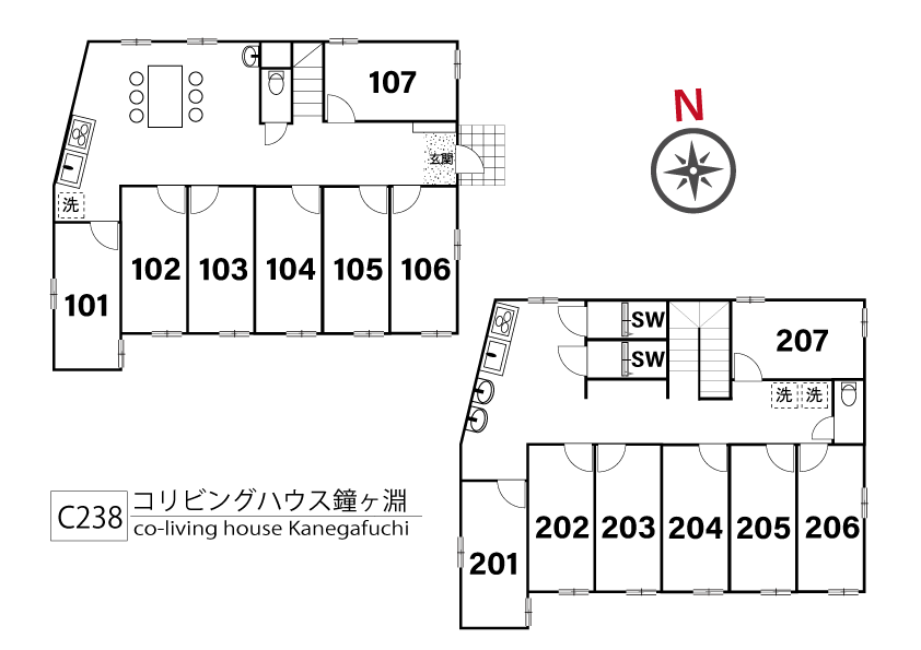 C238 Co-living house钟之渊間取り図