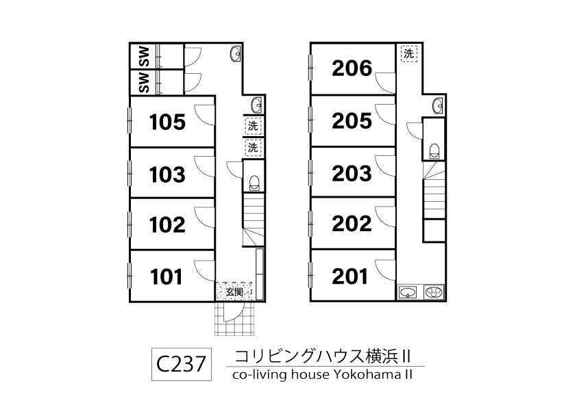 C237 co-living house YokohamaⅡ間取り図