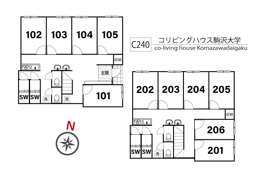 C240 co-living house Komazawadaigaku間取り図
