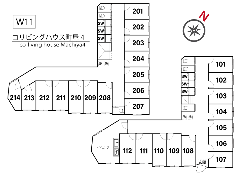 W11 コリビングハウス町屋4間取り図