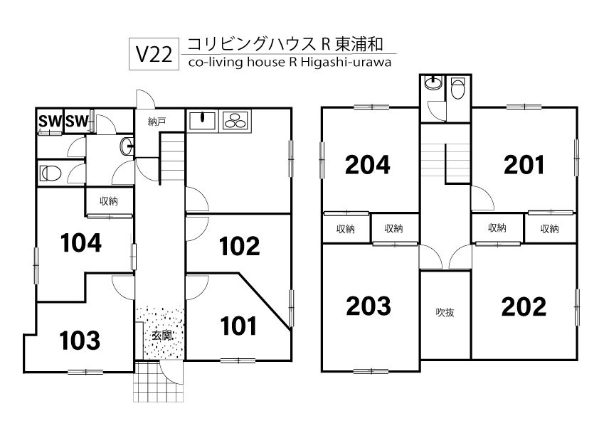 V22 co-living house R Higashi-Urawa間取り図