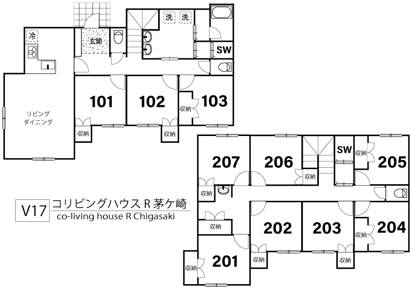 V17 co-living house R Chigasaki間取り図