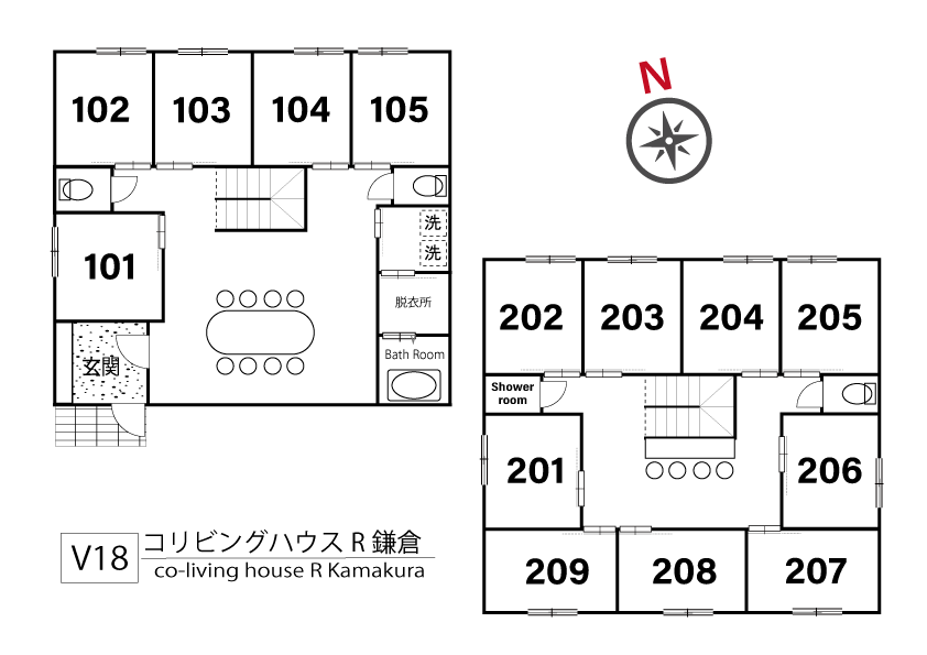 V18 co-living house R Kamakura間取り図