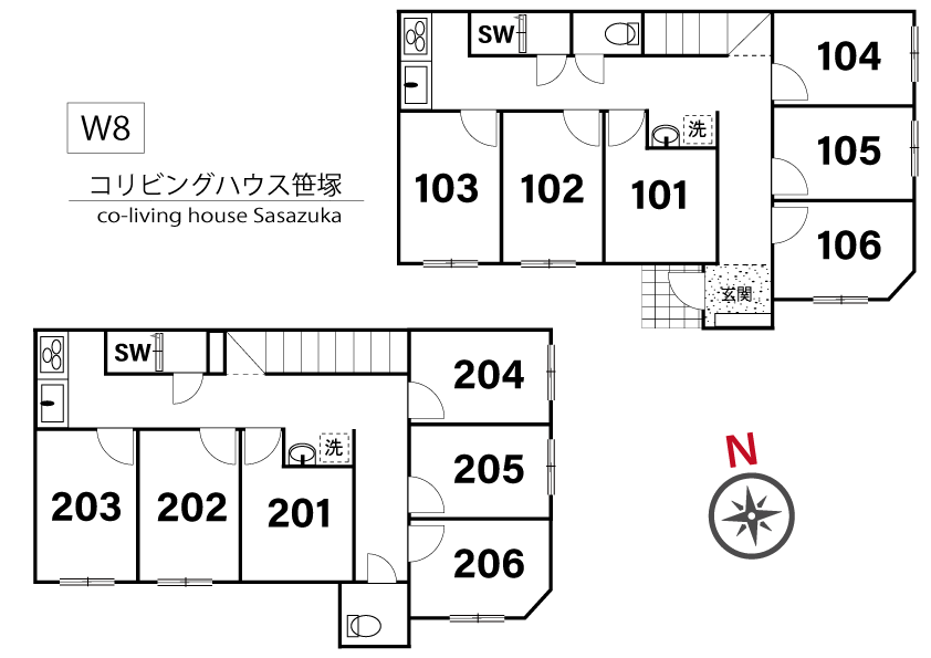 W8 Co-living house笹塚間取り図
