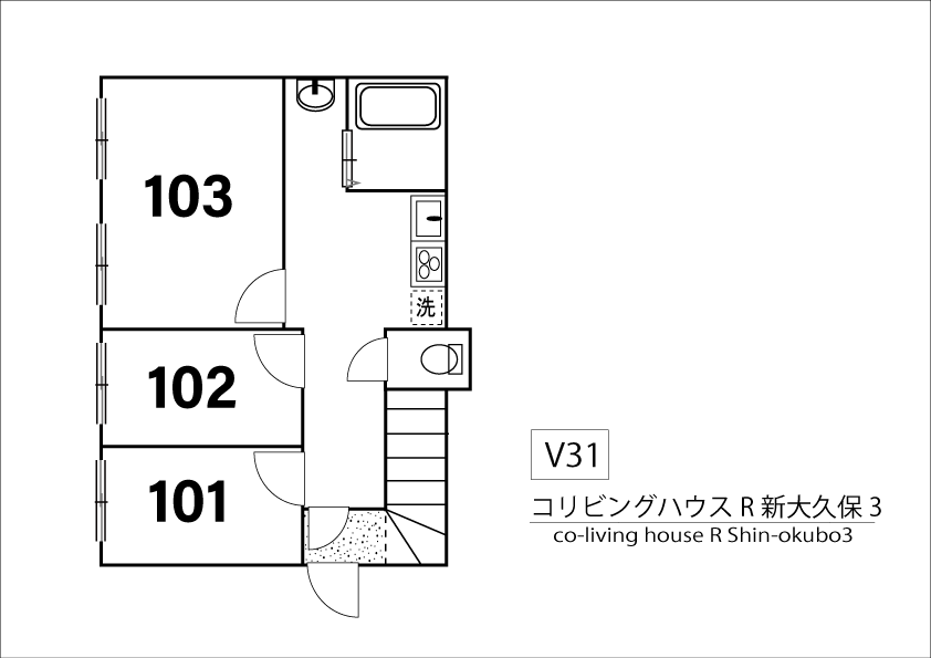 V31 Co-living house R 新大久保3間取り図