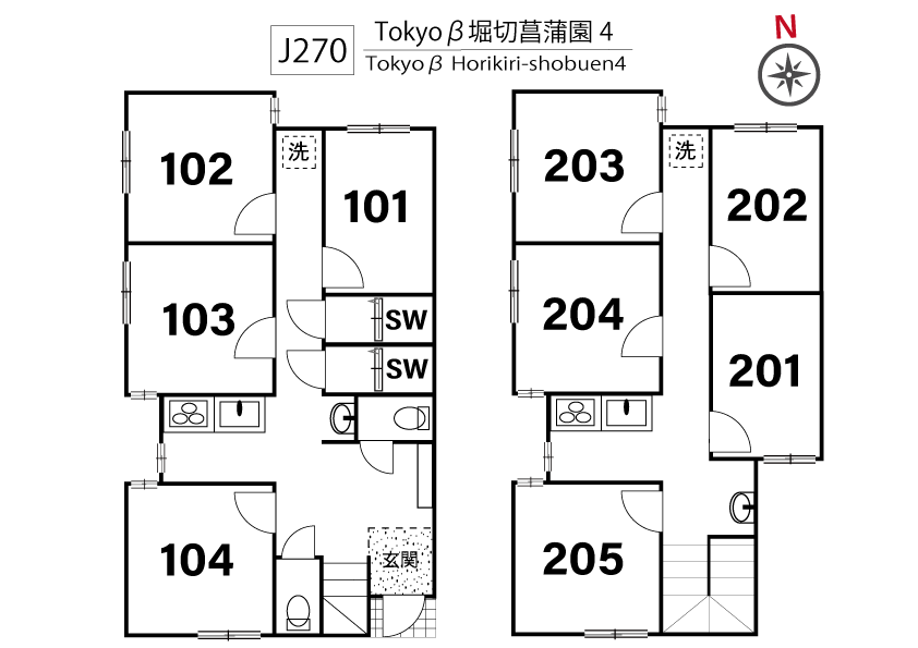 J270 Tokyoβ 호리키리쇼부엔 4 (코리빙하우스 호리키리 쇼부엔)間取り図