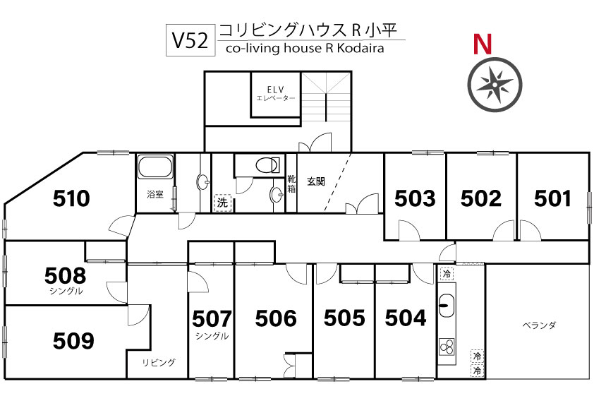 V52 co-living house R Kodaira間取り図