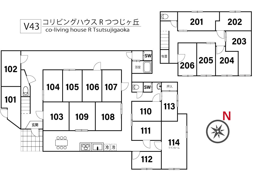 V43 코리빙하우스 R 츠츠지가오카間取り図