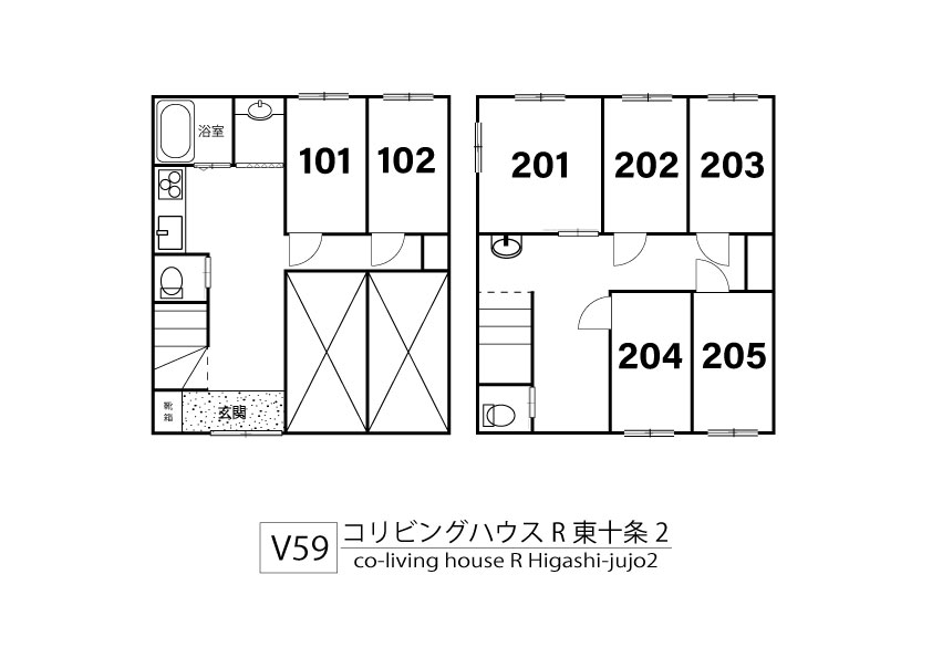 V59 Co-living house R 东十条2間取り図